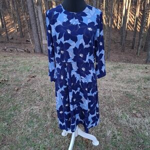 Ann Taylor Dress Navy Blue Floral Crew Neck Shift Dress NWOT Size 14